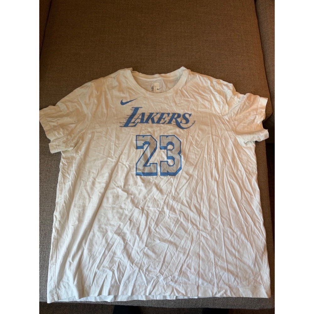 Nike Los Angeles Lakers LeBron James 23 T-Shirt White Blue Mens 3XL NBA Tee
